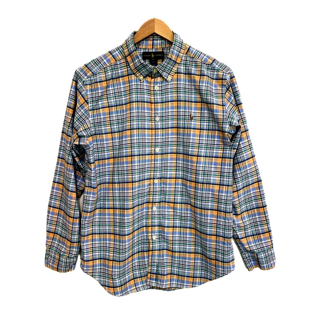 Ralph Lauren Kids Boys Plaid Long Sleeve Button Down Dress Shirt Size 18 Blue